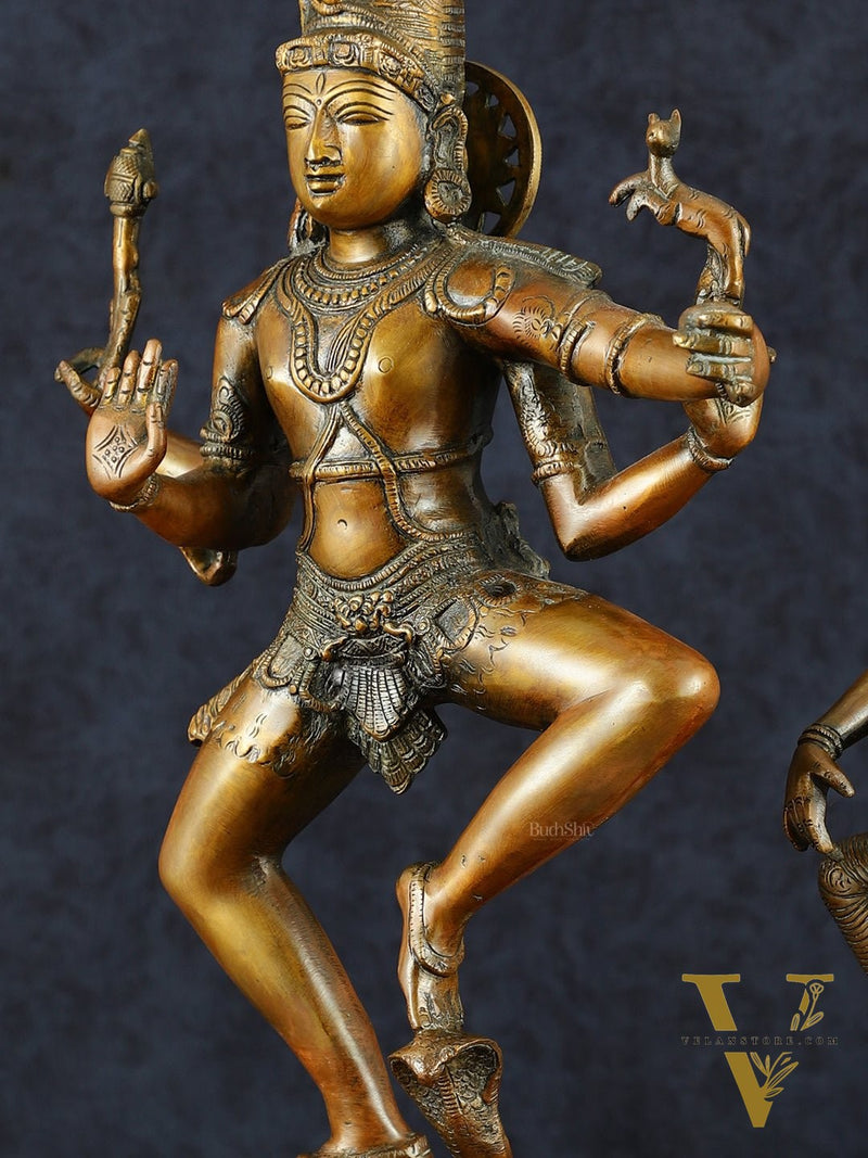 Brass Dancing Shiva and Parvati idols– 22"