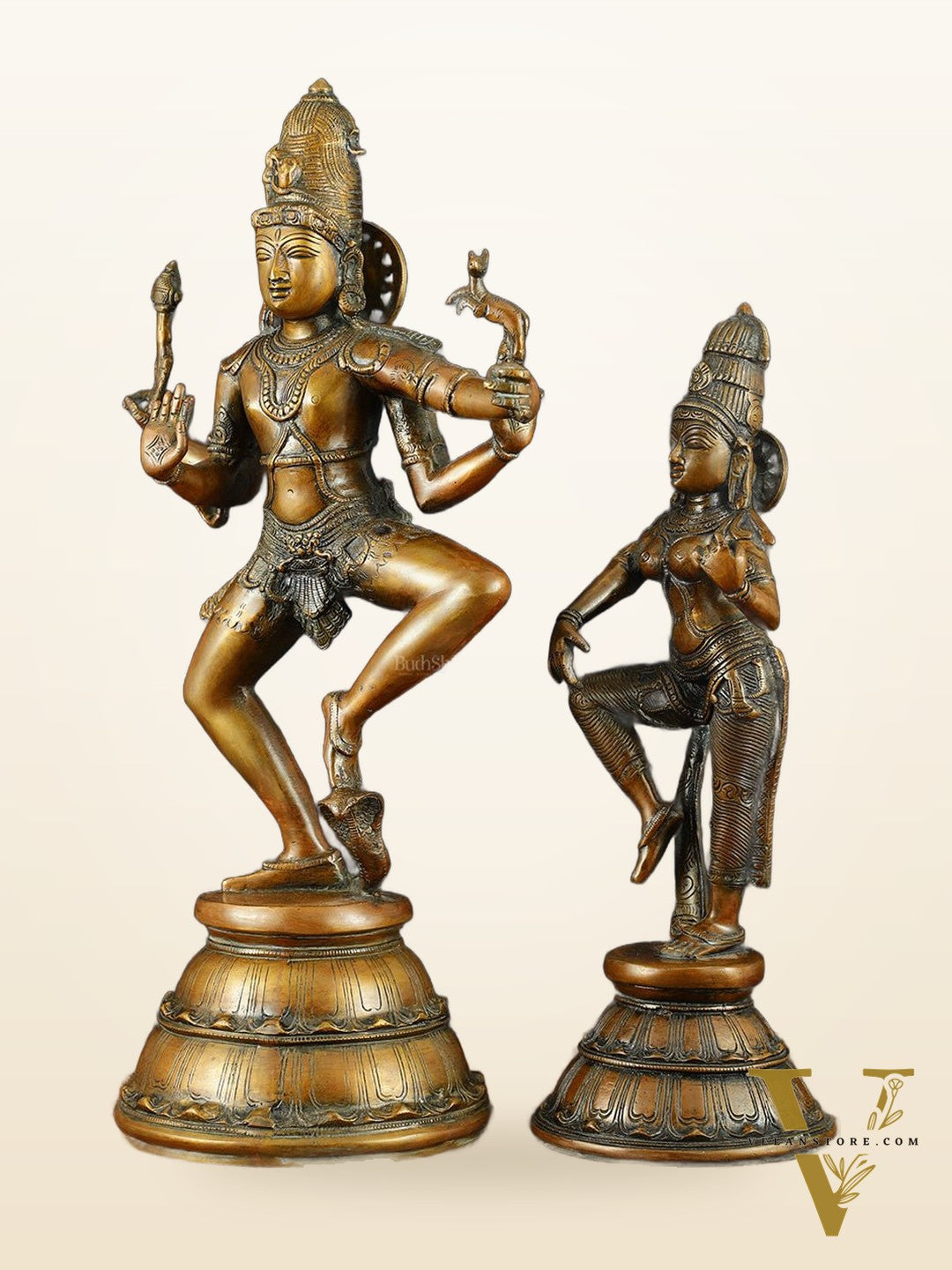 Brass Dancing Shiva and Parvati idols– 22"