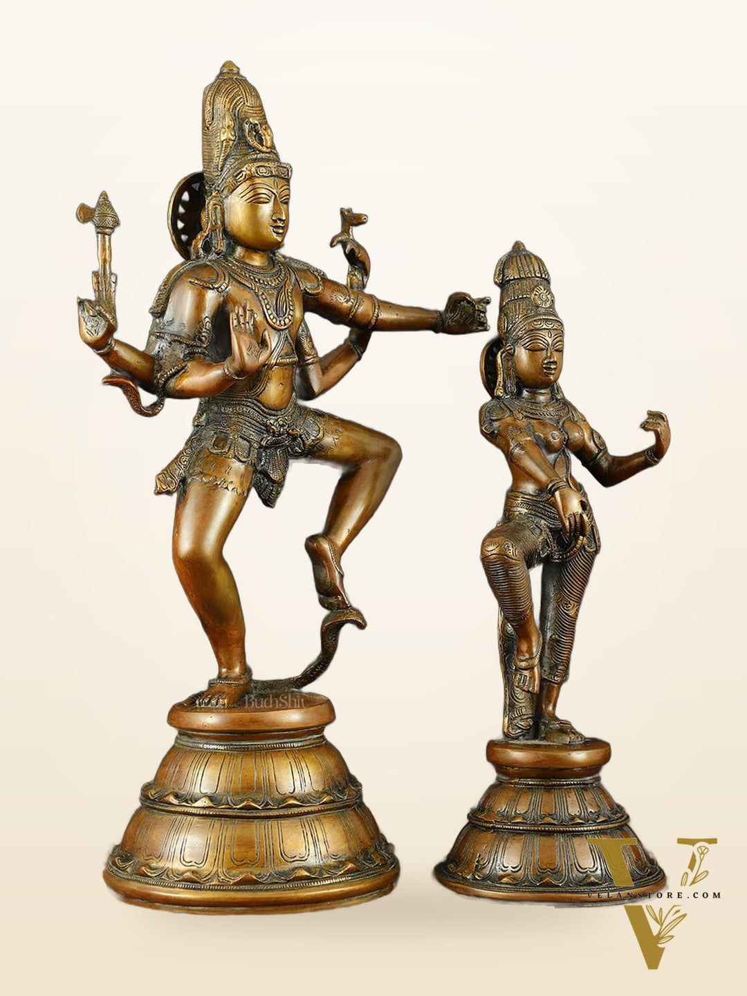 Brass Dancing Shiva and Parvati idols– 22"