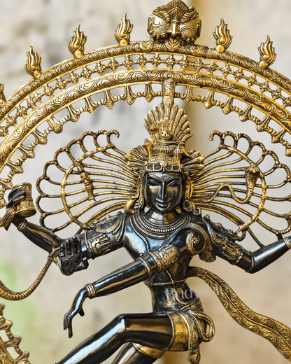 Brass Dancing Shiva as Nataraja Statue – Black & Gold Finish, 46.5 Inch
