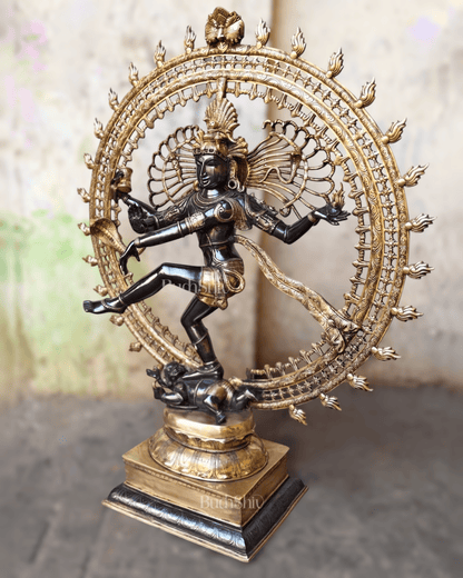 Brass Dancing Shiva as Nataraja Statue – Black & Gold Finish, 46.5 Inch