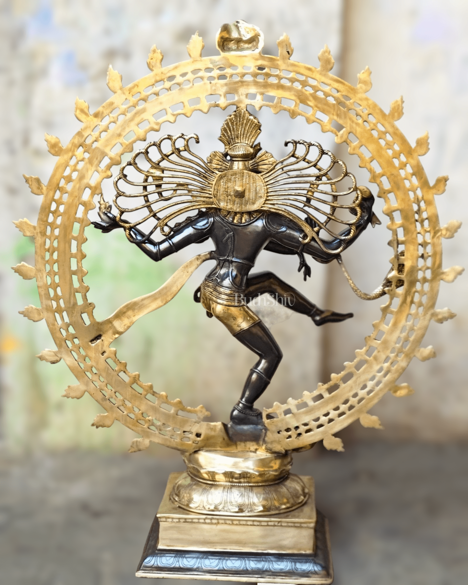 Brass Dancing Shiva as Nataraja Statue – Black & Gold Finish, 46.5 Inch