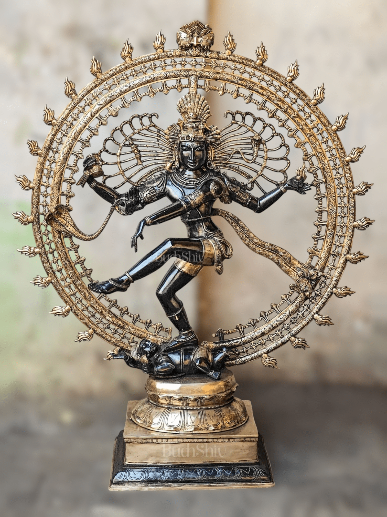 Brass Dancing Shiva as Nataraja Statue – Black & Gold Finish, 46.5 Inch
