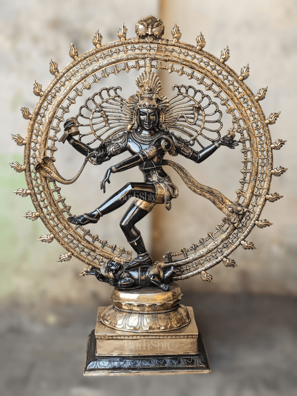 Brass Dancing Shiva as Nataraja Statue – Black & Gold Finish, 46.5 Inch
