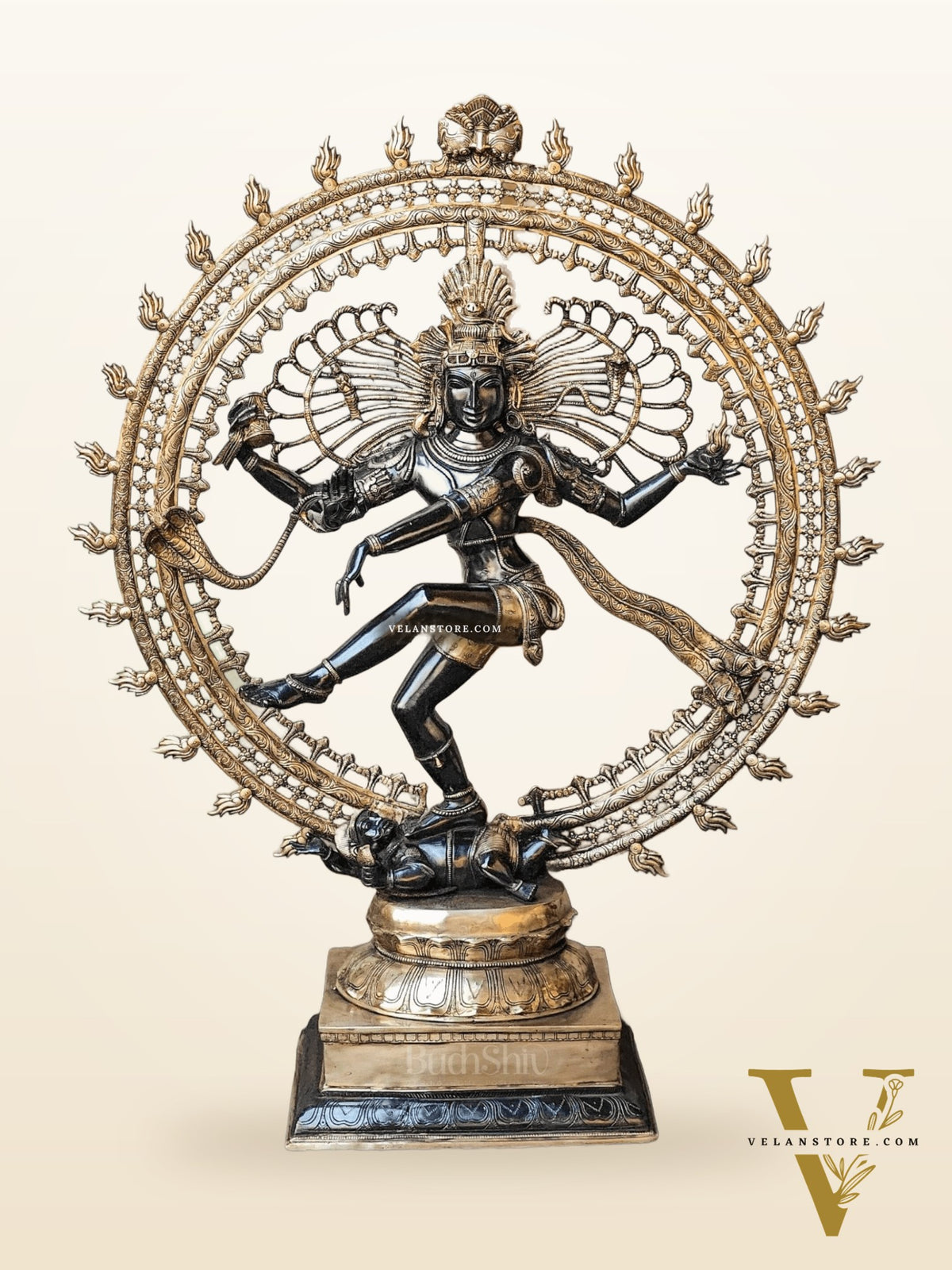 Brass Dancing Shiva as Nataraja Statue – Black & Gold Finish, 46.5 Inch