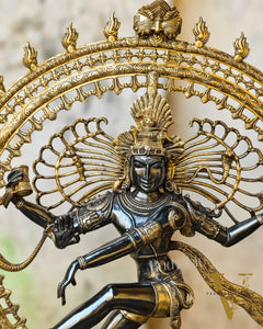 Brass Dancing Shiva as Nataraja Statue – Black & Gold Finish, 46.5 Inch