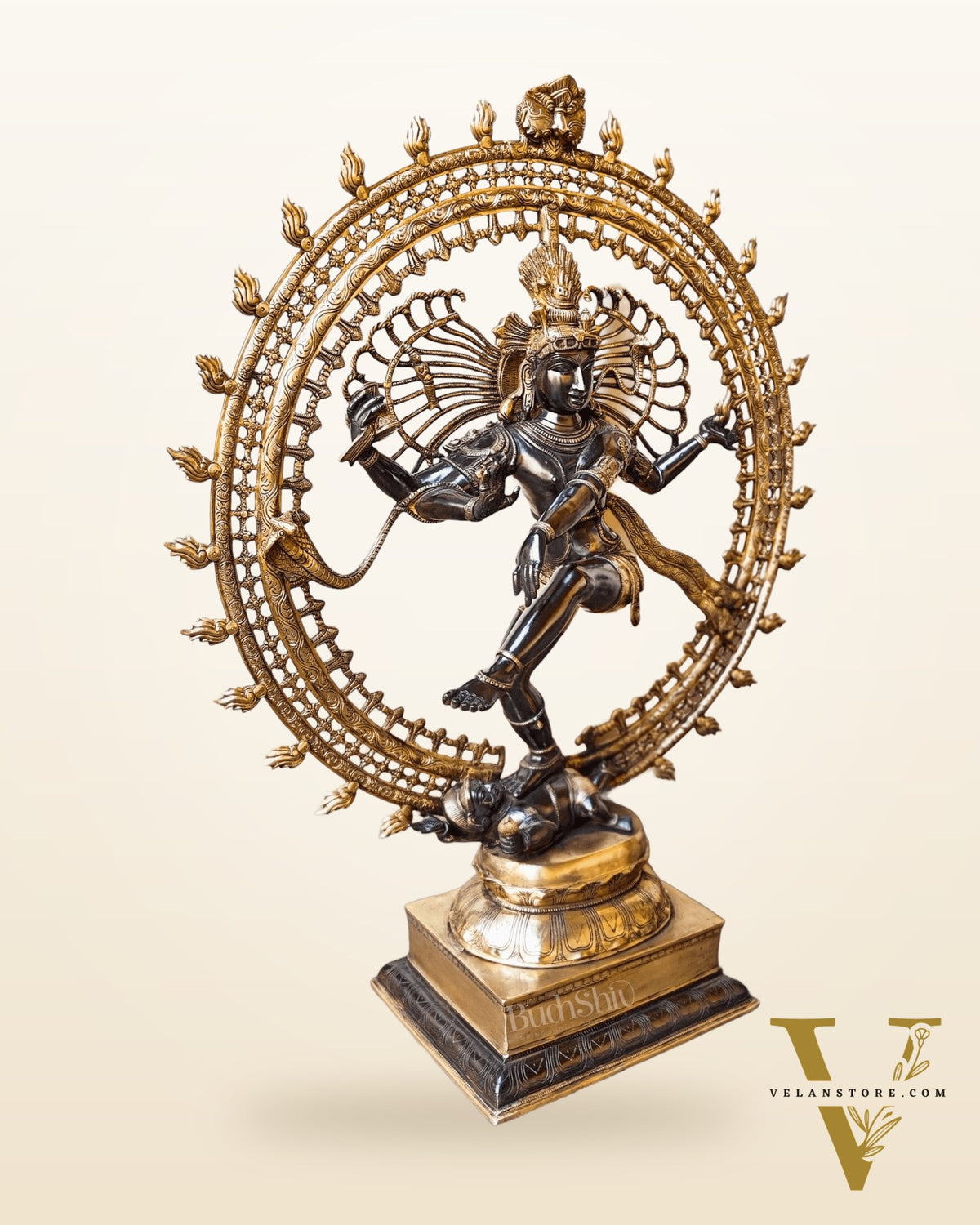 Brass Dancing Shiva as Nataraja Statue – Black & Gold Finish, 46.5 Inch