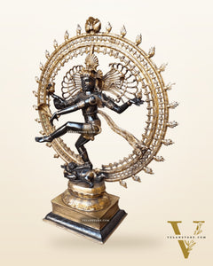 Brass Dancing Shiva as Nataraja Statue – Black & Gold Finish, 46.5 Inch