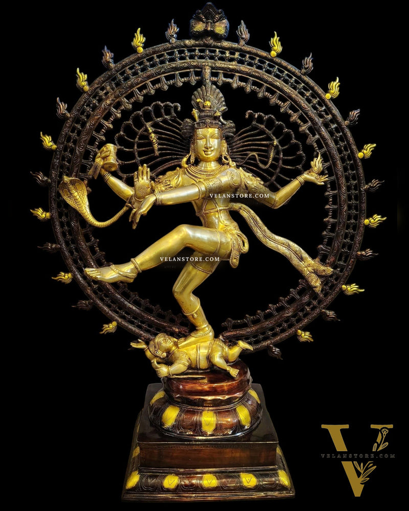 Brass Dancing Shiva as Nataraja Statue – three tone Finish, 46.5 Inch