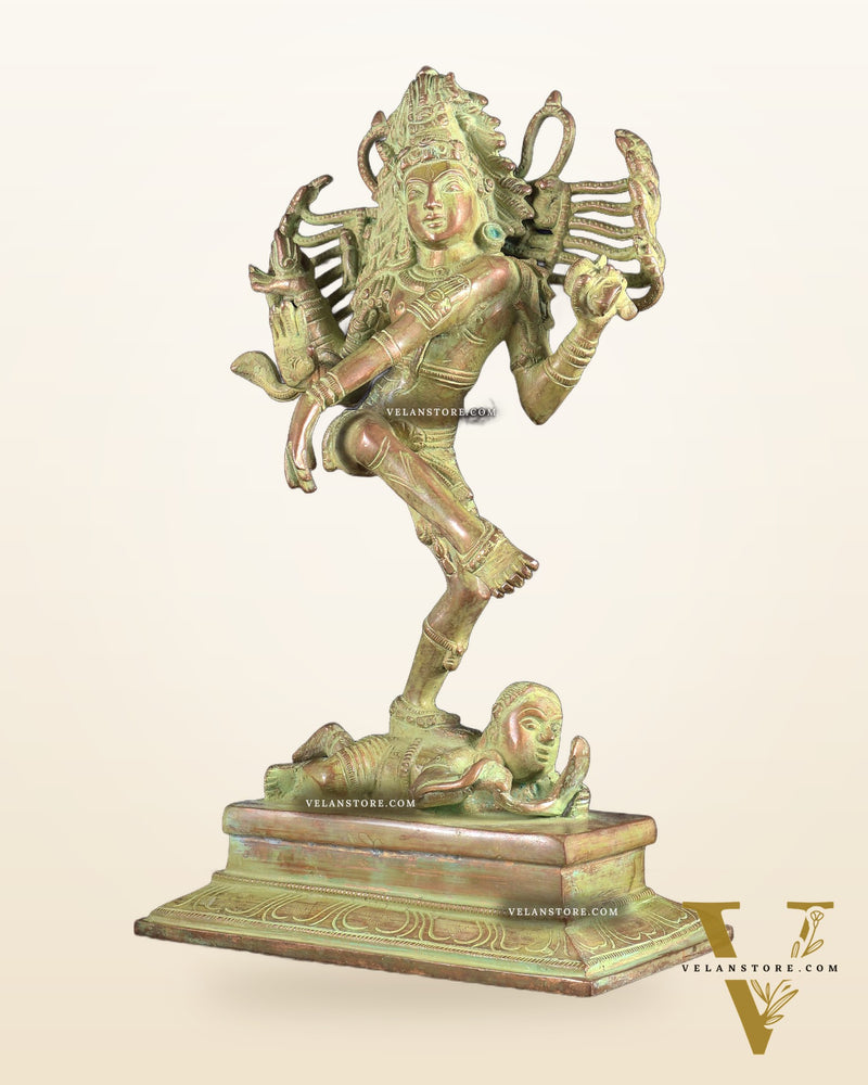 Brass Dancing Shiva Nataraja statue 14" Green Sand finish