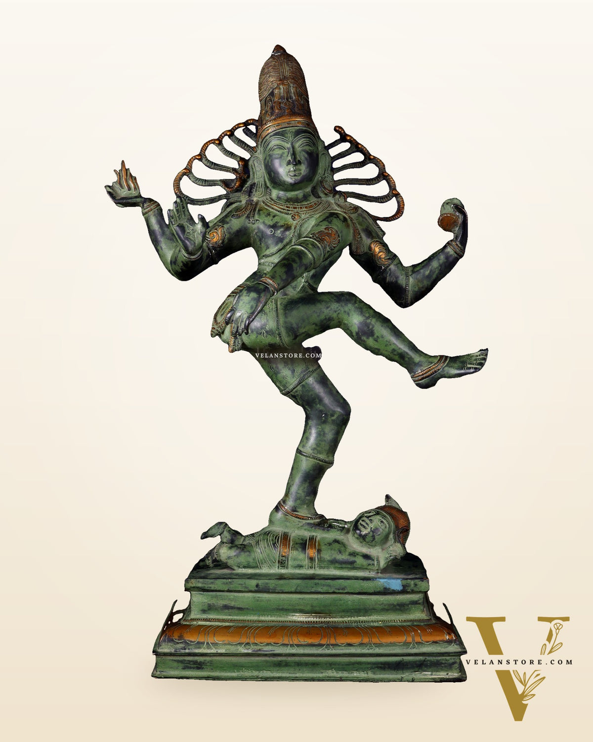 Brass Dancing Shiva Nataraja statue 27 inch Green antique tone