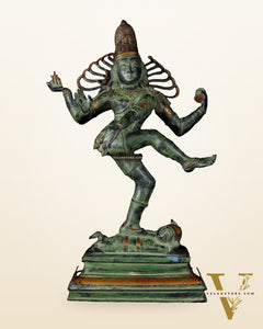 Brass Dancing Shiva Nataraja statue 27 inch Green antique tone
