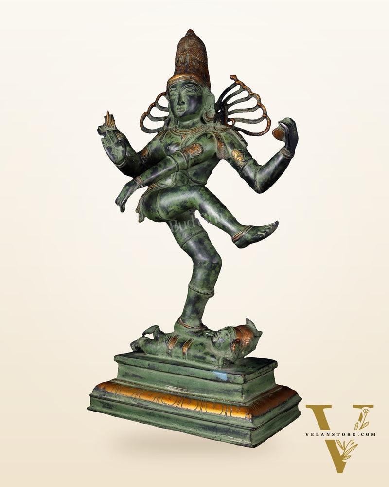 Brass Dancing Shiva Nataraja statue 27 inch Green antique tone