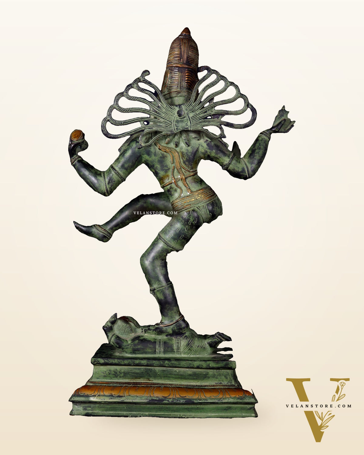 Brass Dancing Shiva Nataraja statue 27 inch Green antique tone
