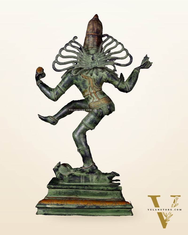 Brass Dancing Shiva Nataraja statue 27 inch Green antique tone
