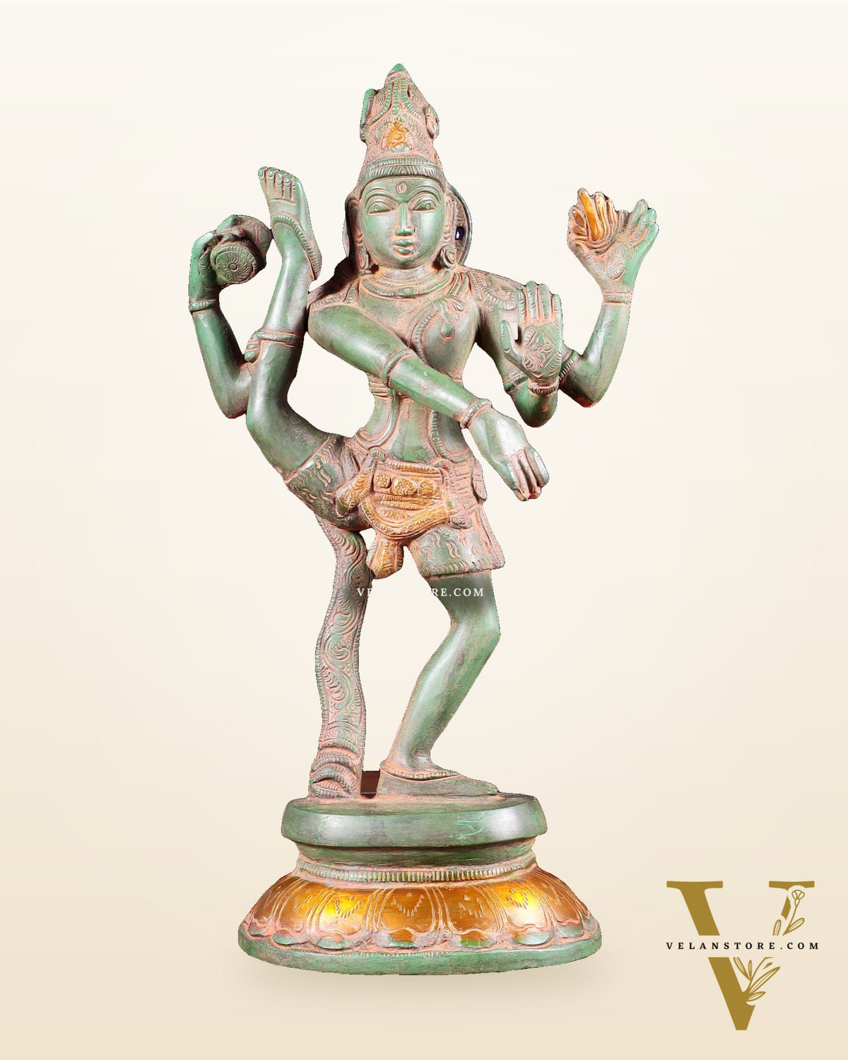 Brass Dancing Shiva Rudratandava Sculpture green patina tone 12 inch