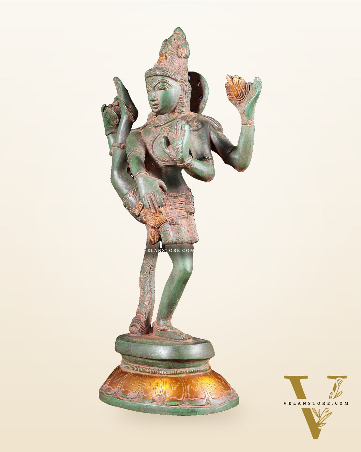 Brass Dancing Shiva Rudratandava Sculpture green patina tone 12 inch