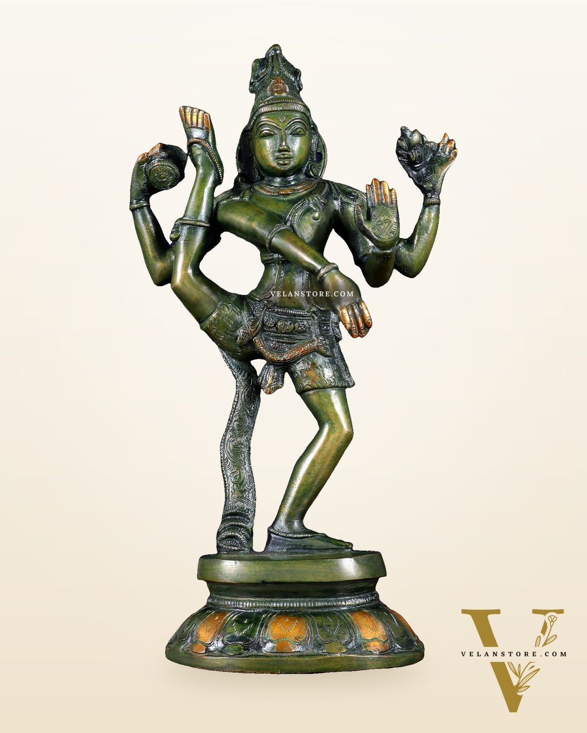 Brass Dancing Shiva Rudratandava Sculpture green tone 12 inch