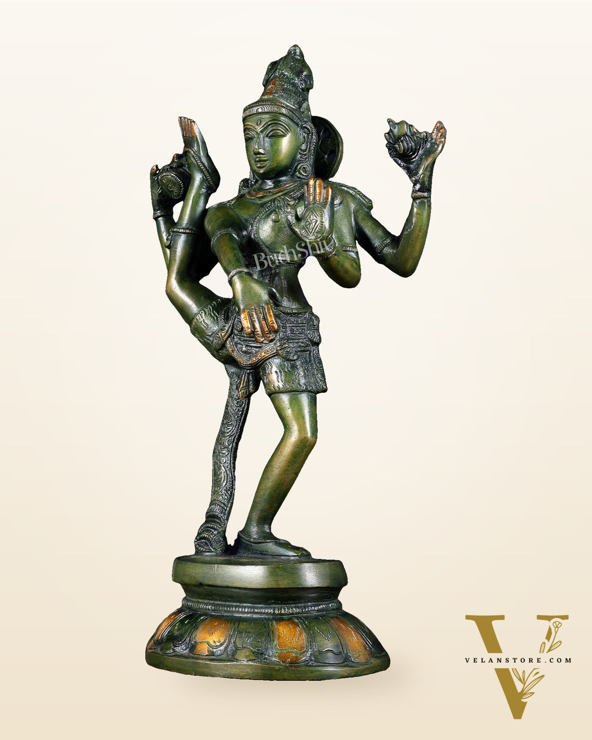 Brass Dancing Shiva Rudratandava Sculpture green tone 12 inch