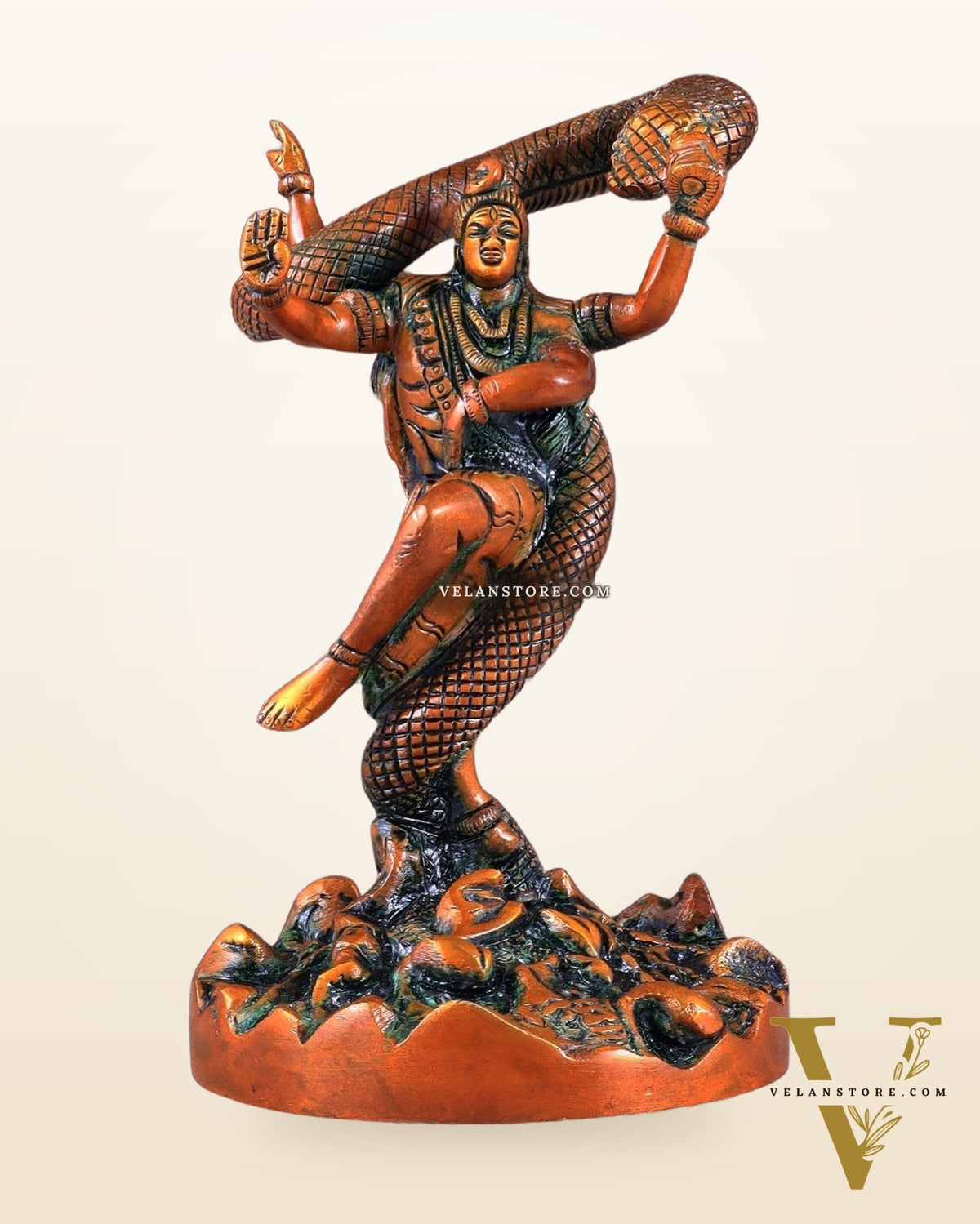 Brass Dancing Shiva Surrounded by Vasuki - Excellent Statue brown tone