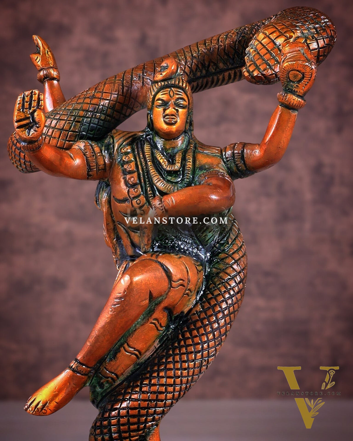Brass Dancing Shiva Surrounded by Vasuki - Excellent Statue brown tone