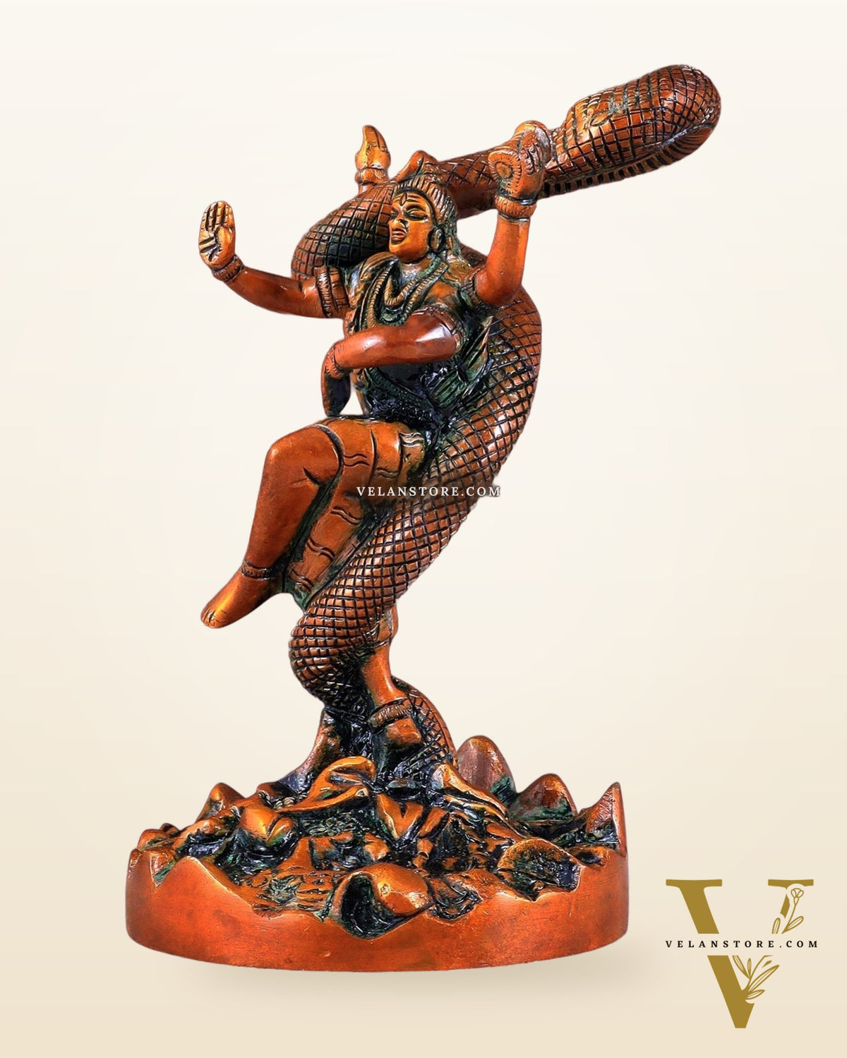 Brass Dancing Shiva Surrounded by Vasuki - Excellent Statue brown tone