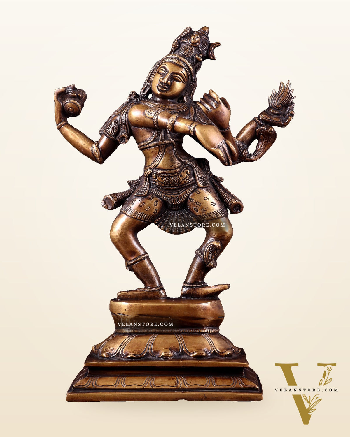 Brass Dancing Shiva with Four Arms Statue - 14" vintage tone