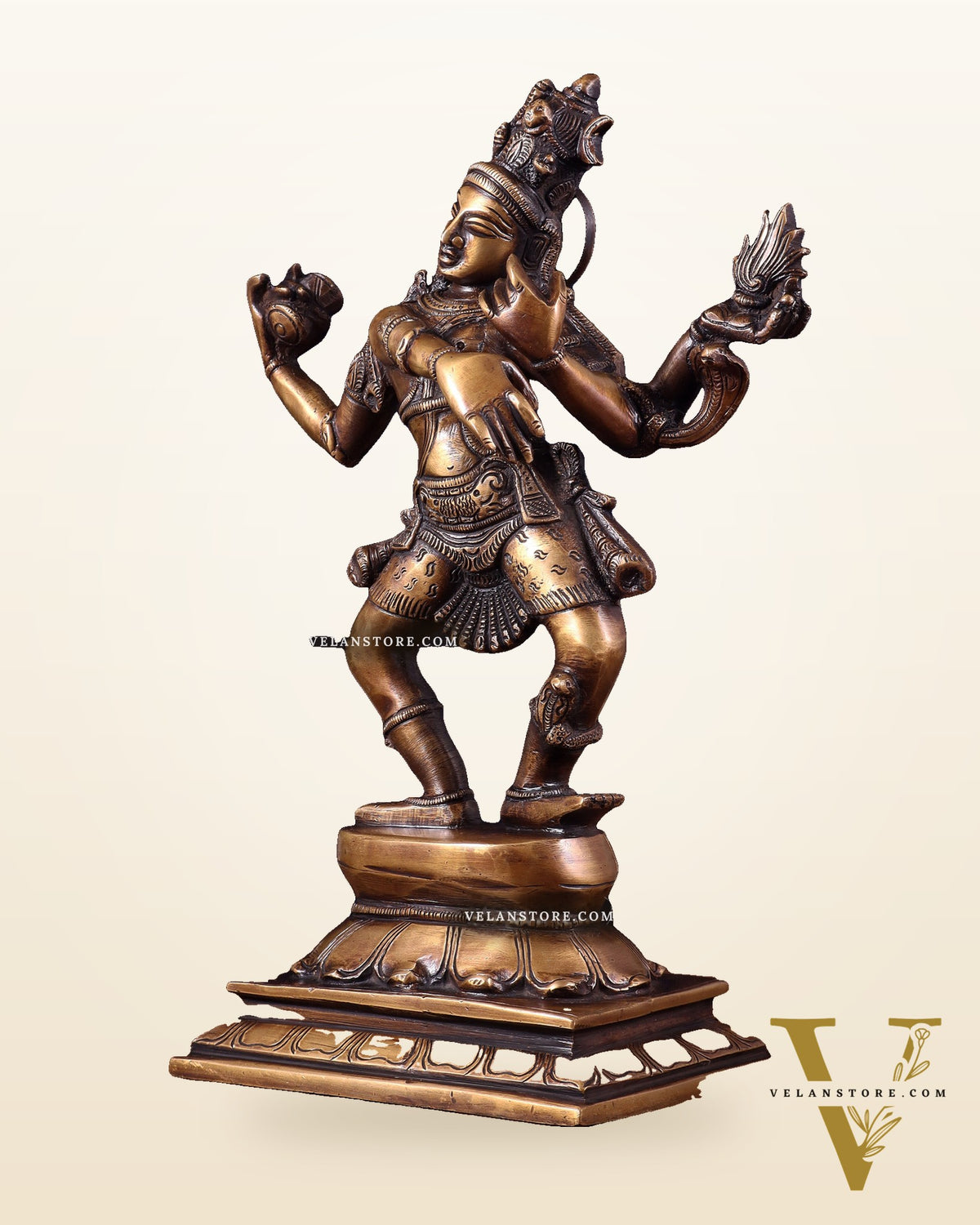 Brass Dancing Shiva with Four Arms Statue - 14" vintage tone