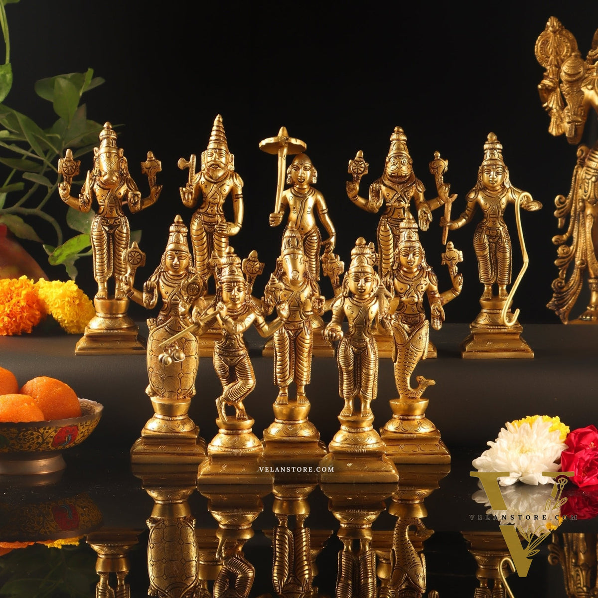 Brass Dashavatar set Superfine honey brass Height 6 inches