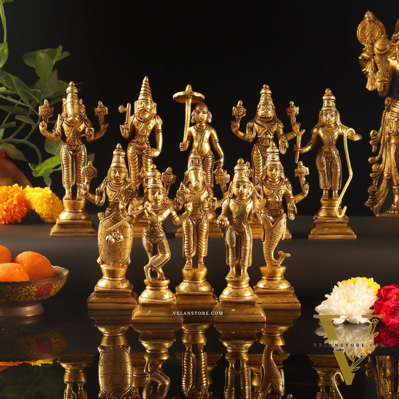 Brass Dashavatar set Superfine honey brass Height 6 inches