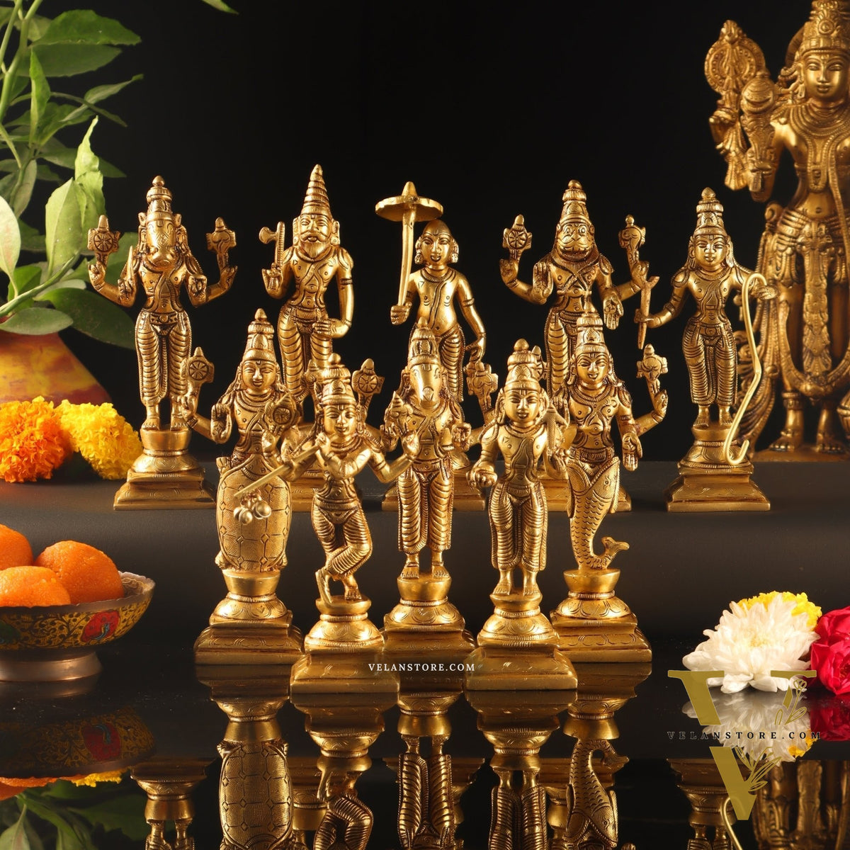 Brass Dashavatar set Superfine honey brass Height 6 inches