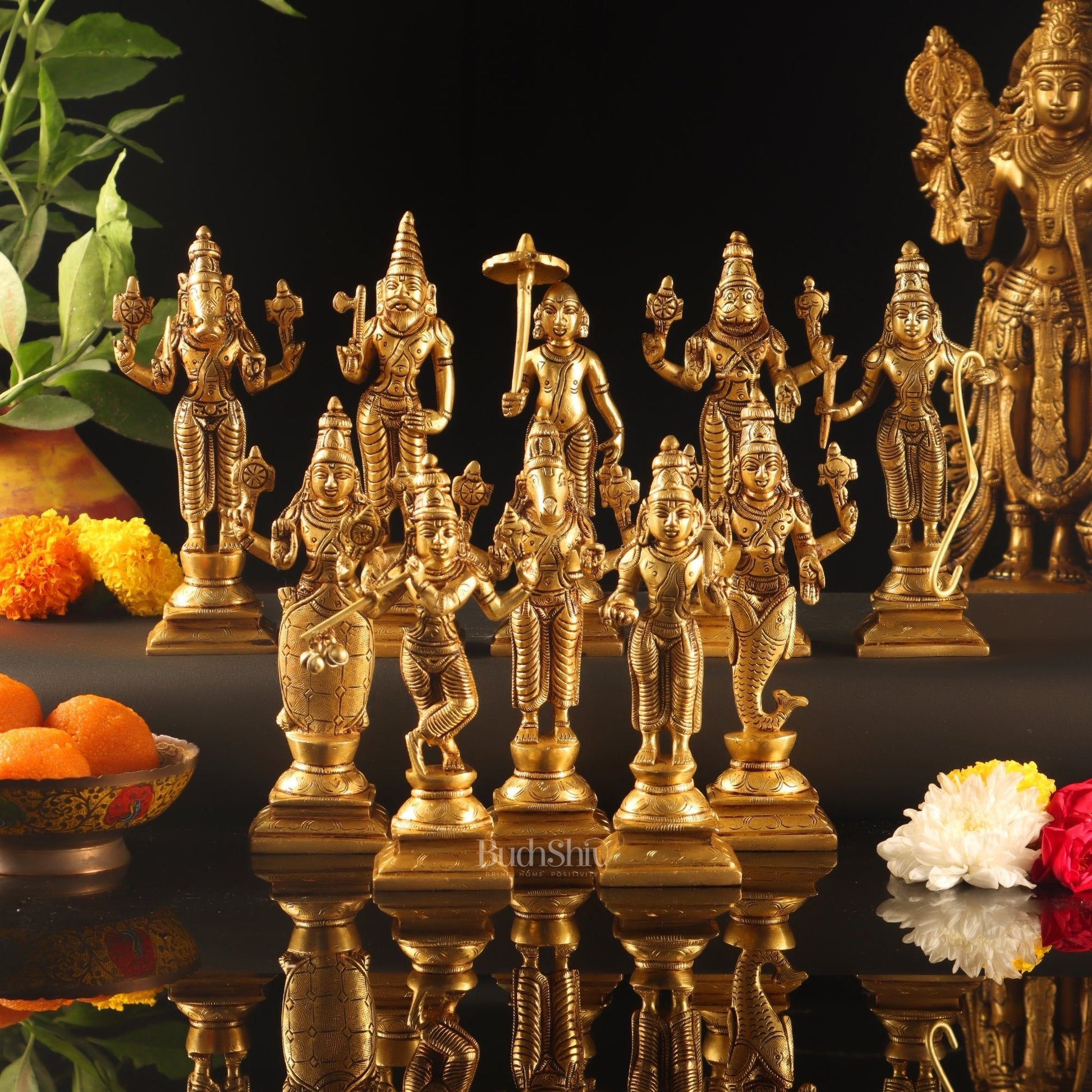 Brass Dashavatar set Superfine honey brass Height 6 inches