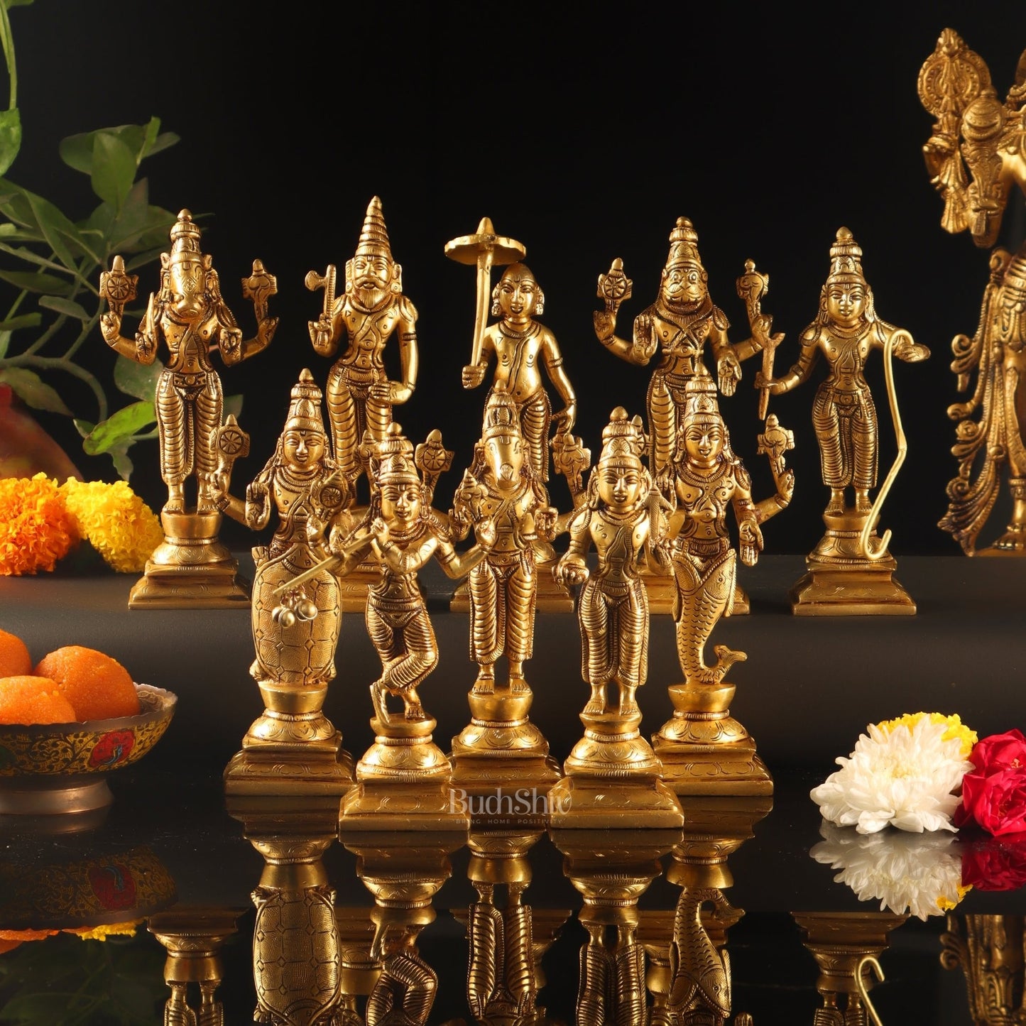 Brass Dashavatar set Superfine honey brass Height 6 inches