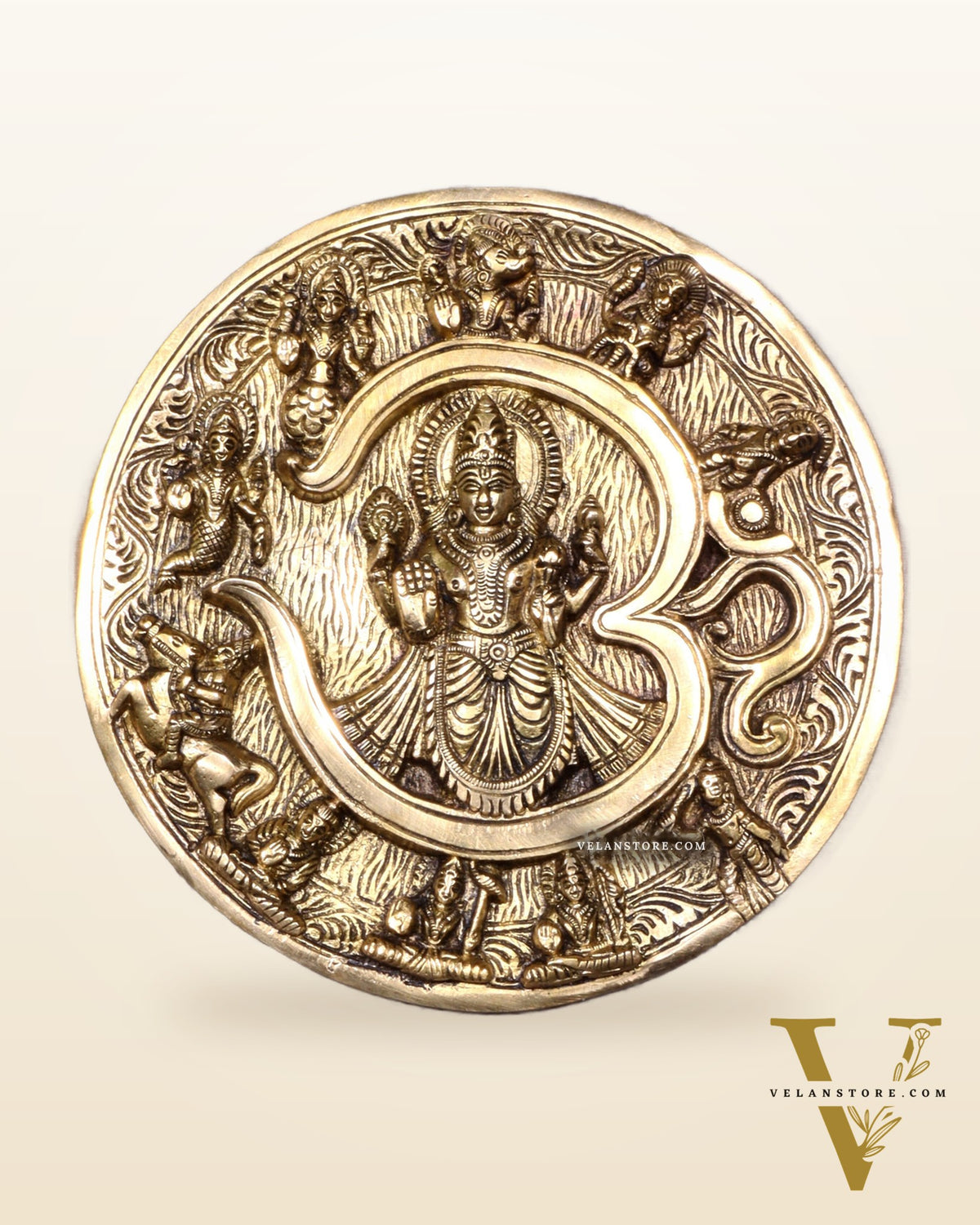 Brass Dashavatar Wall Hanging Round Plate | 8" Diameter | Intricate Carvings