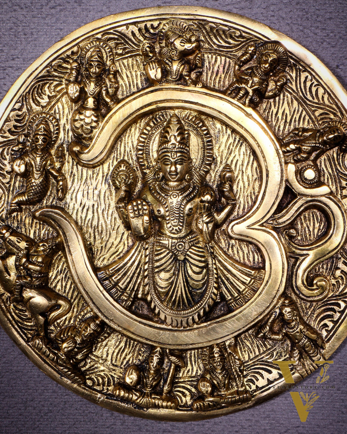 Brass Dashavatar Wall Hanging Round Plate | 8" Diameter | Intricate Carvings