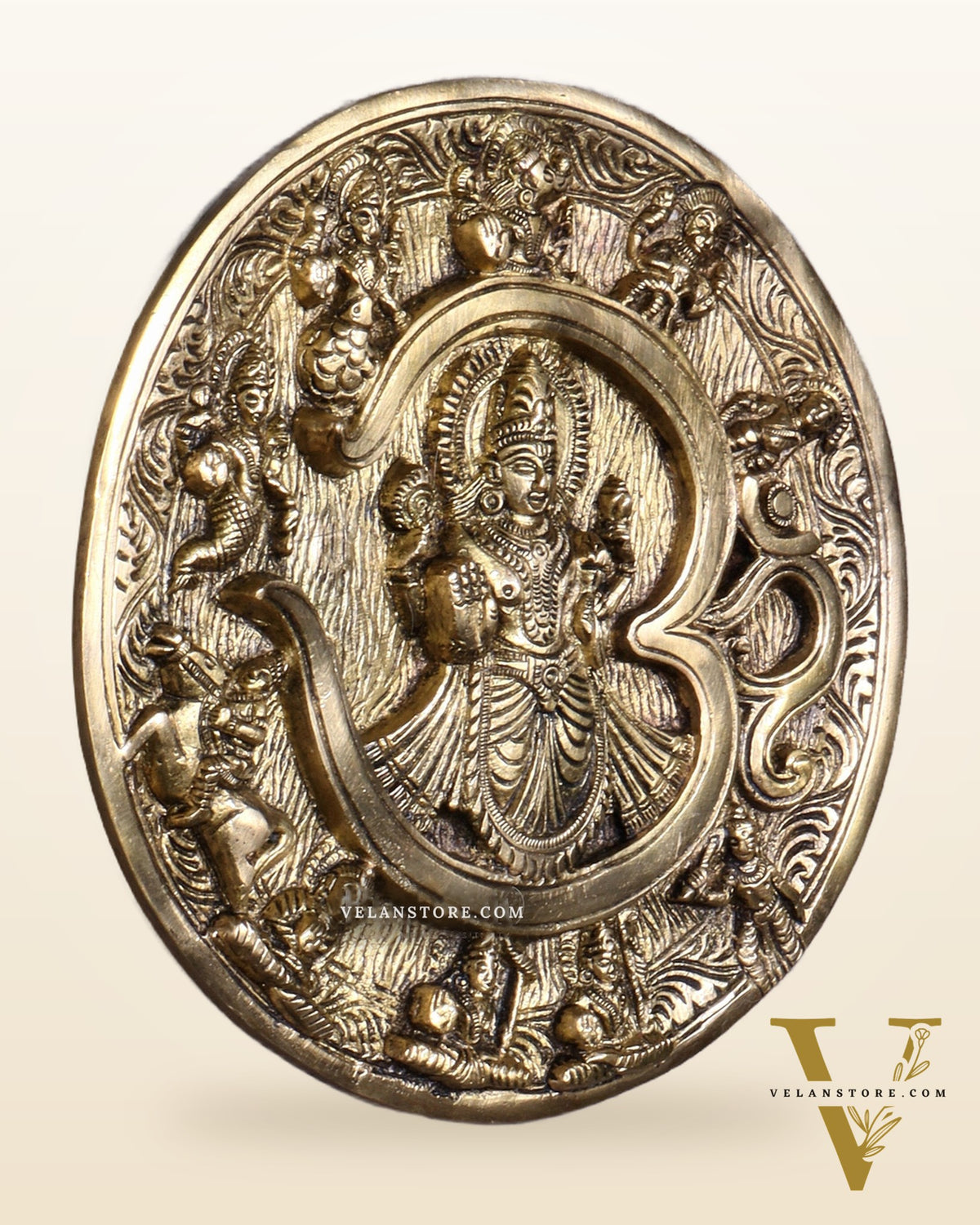 Brass Dashavatar Wall Hanging Round Plate | 8" Diameter | Intricate Carvings