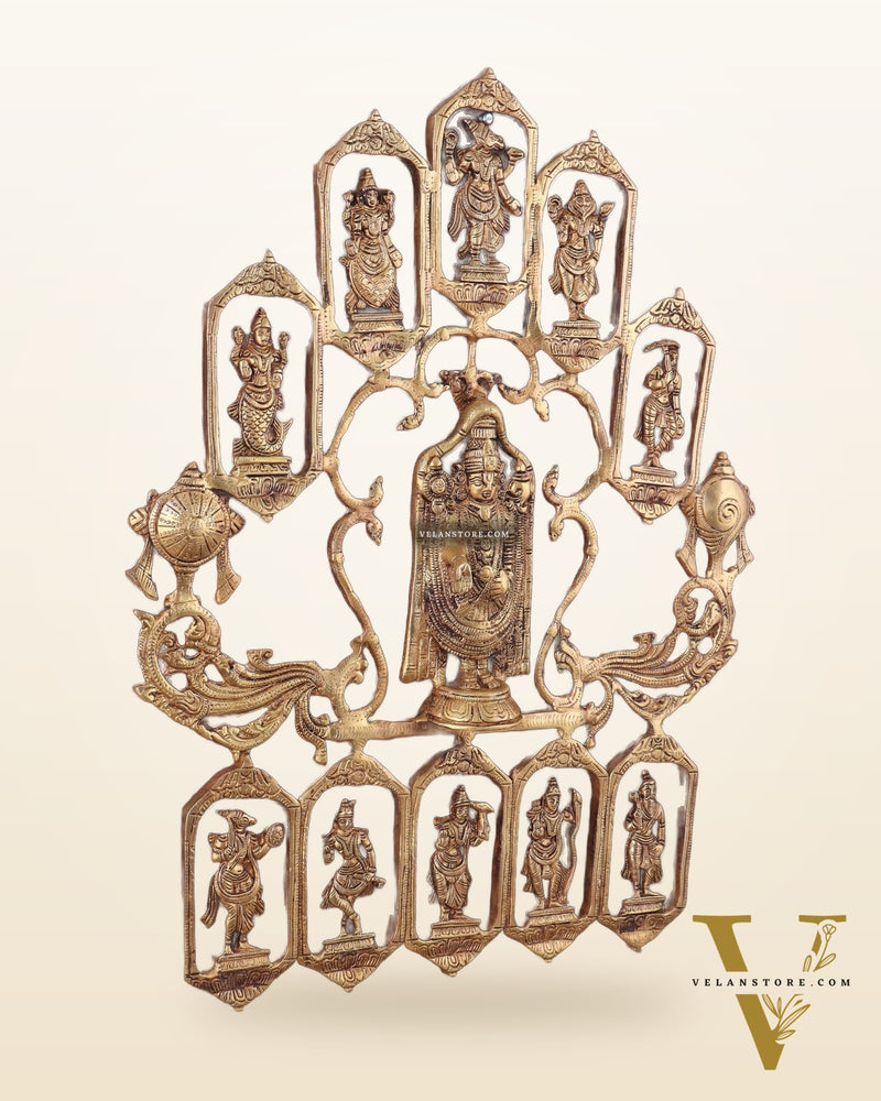 Brass Dashavatar Wall Hanging with Tirupati Balaji – 20"x 21.5"