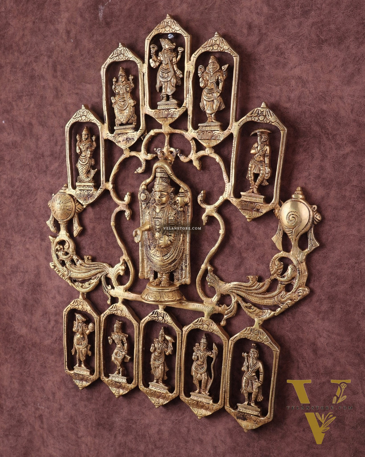 Brass Dashavatar Wall Hanging with Tirupati Balaji – 20"x 21.5"