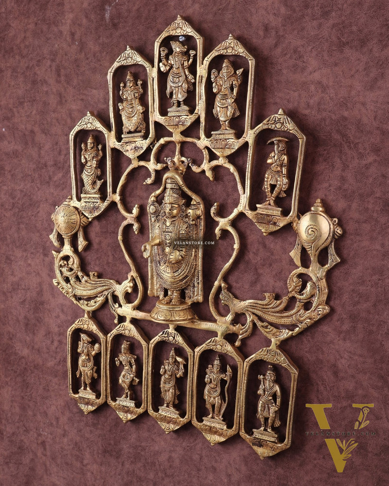 Brass Dashavatar Wall Hanging with Tirupati Balaji – 20"x 21.5"