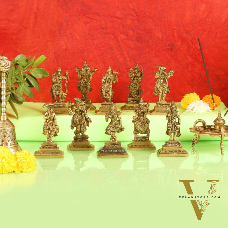 Brass Dashavatara idols 4.5 inches
