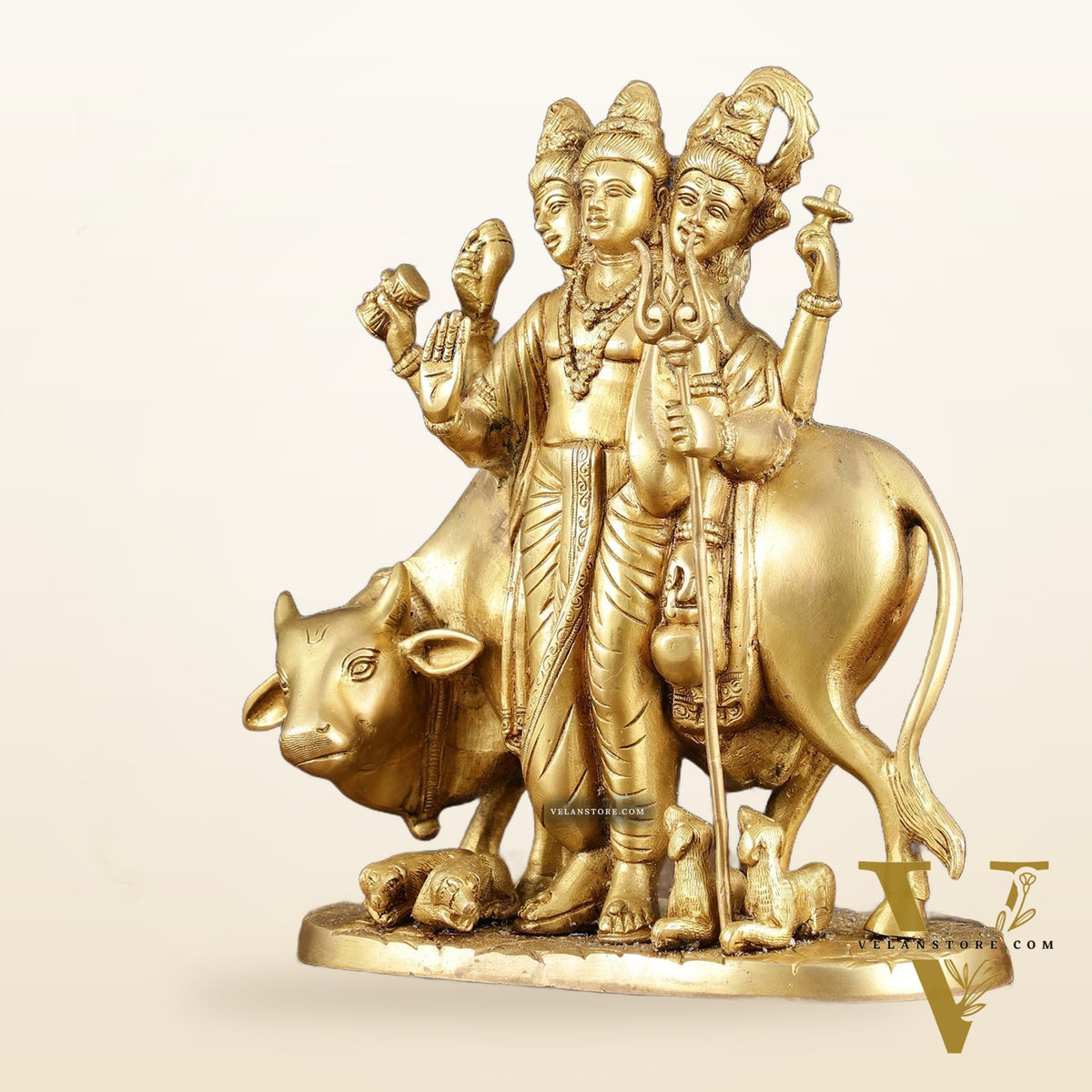 Brass Dattatreya Statue – 11" Tall, Handcrafted