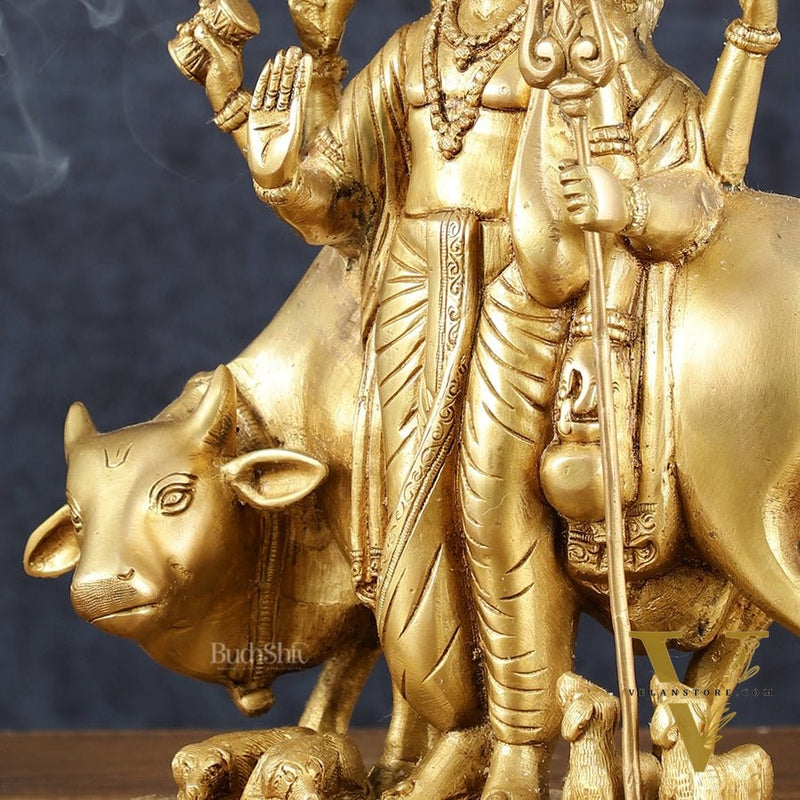 Brass Dattatreya Statue – 11" Tall, Handcrafted