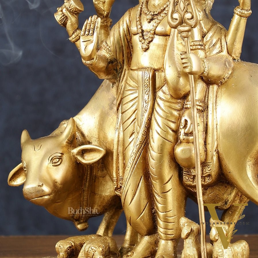 Brass Dattatreya Statue – 11" Tall, Handcrafted