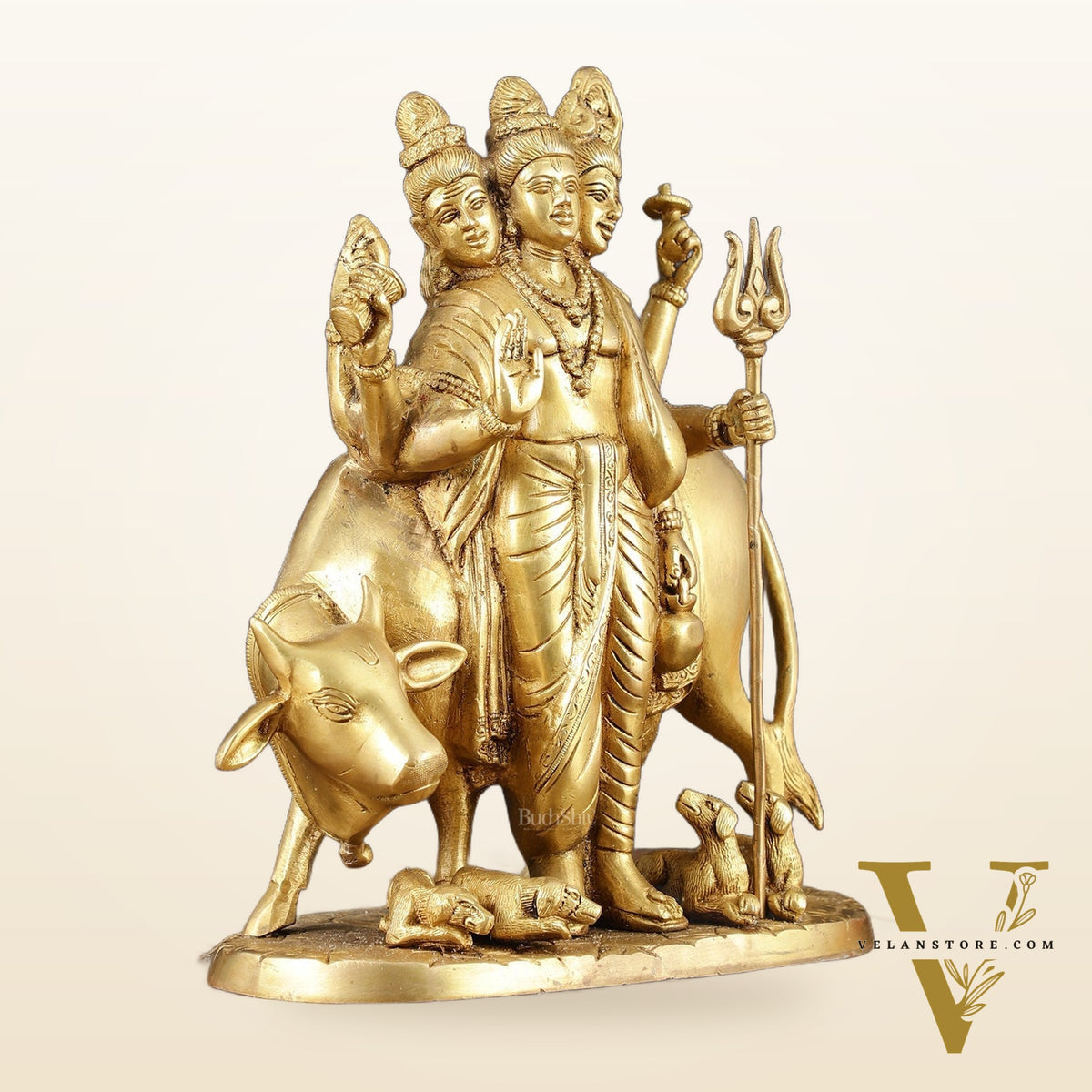 Brass Dattatreya Statue – 11" Tall, Handcrafted