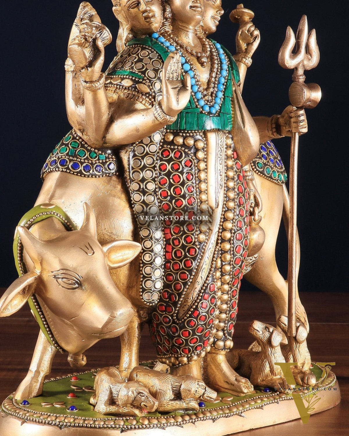 Brass Dattatreya Statue – 11" Tall with stonework