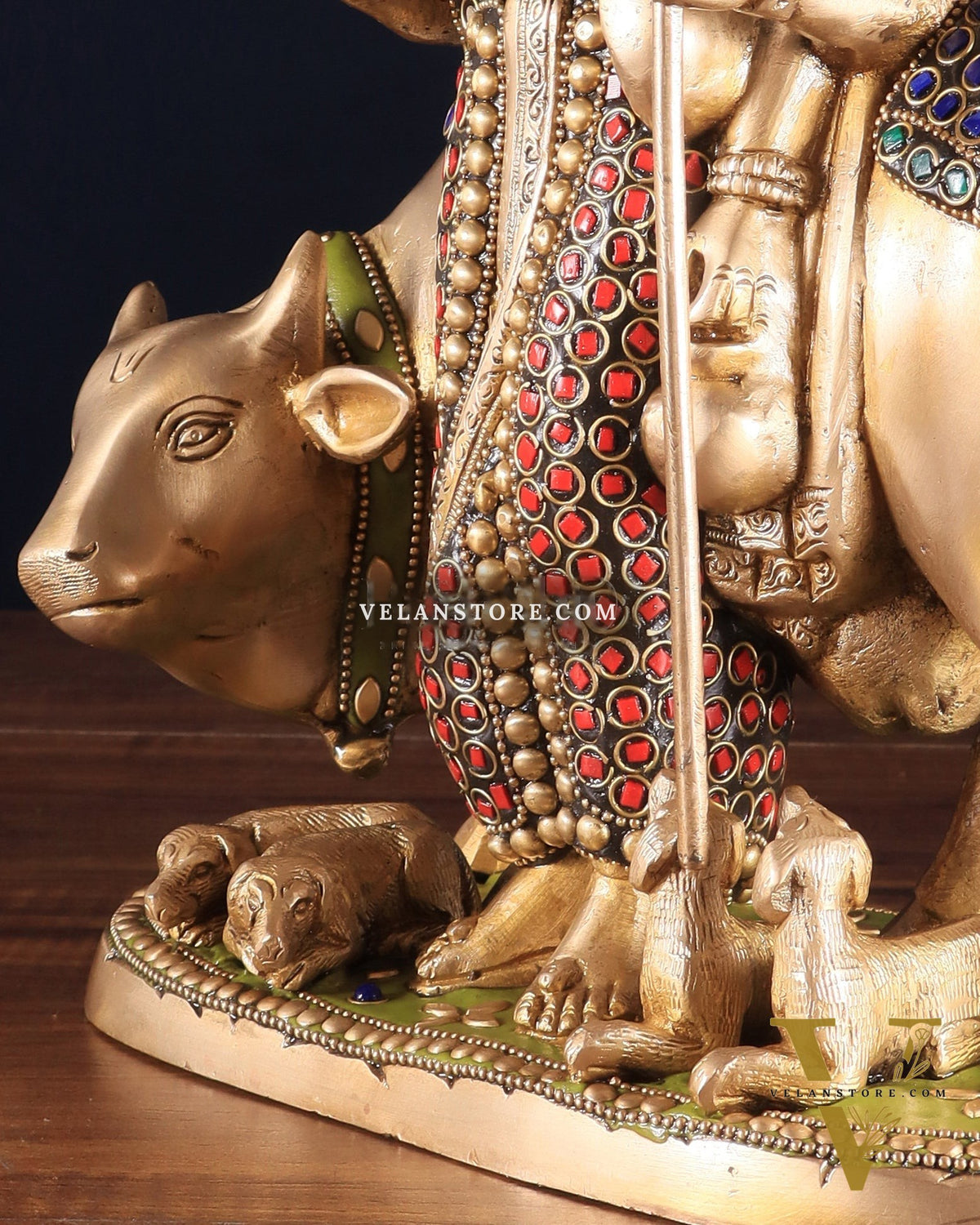 Brass Dattatreya Statue – 11" Tall with stonework