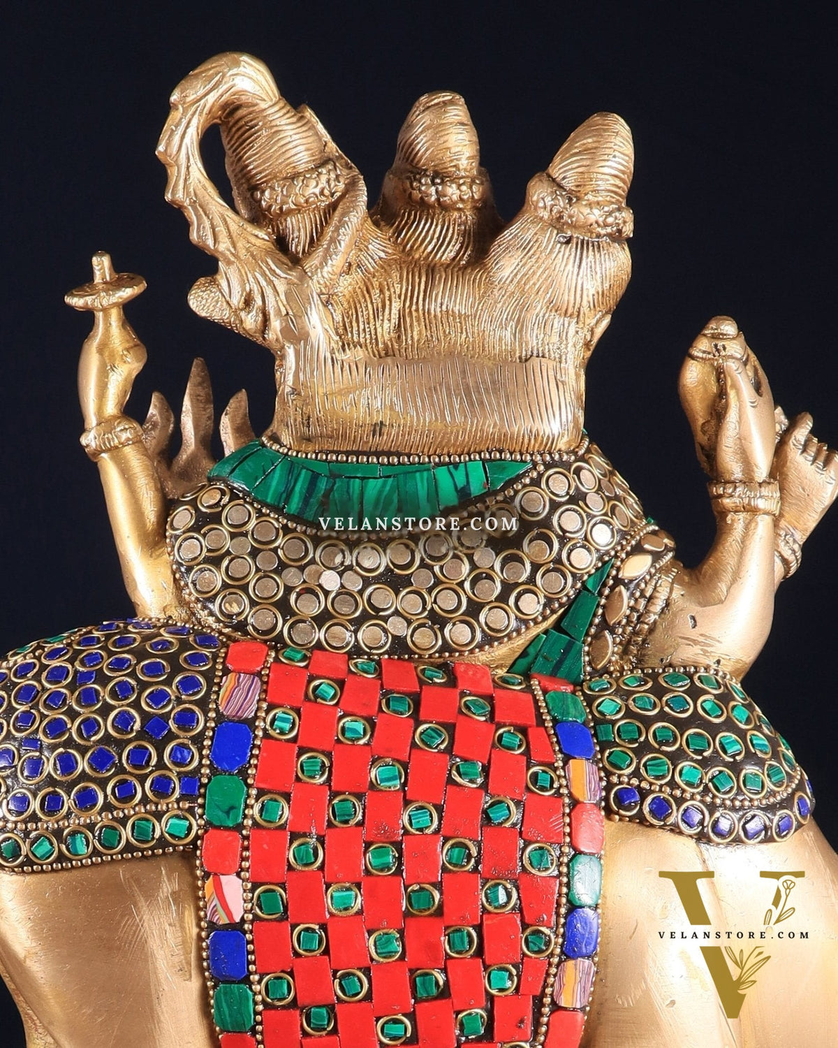 Brass Dattatreya Statue – 11" Tall with stonework