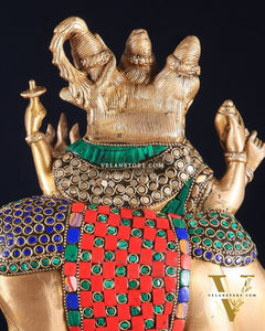 Brass Dattatreya Statue – 11" Tall with stonework