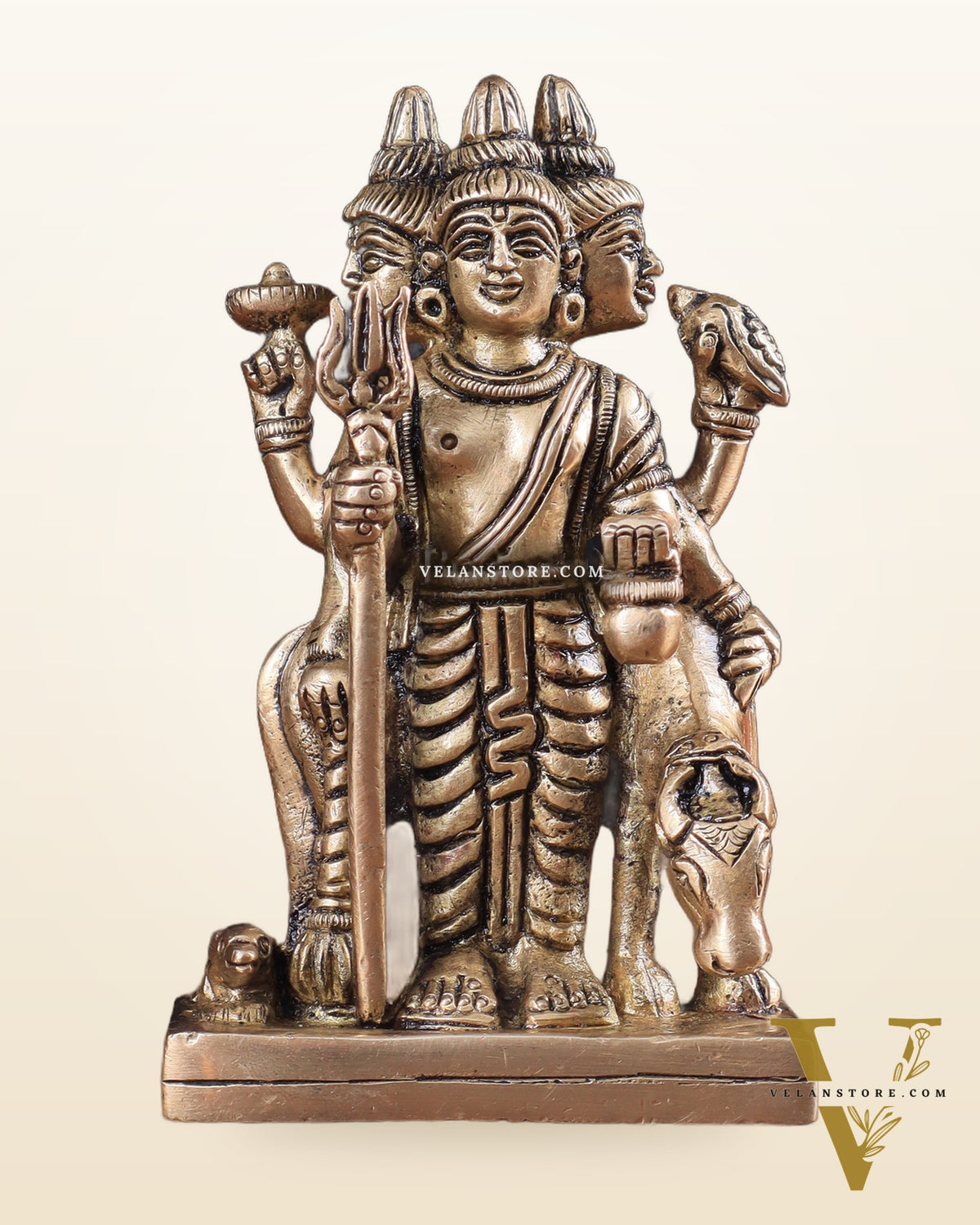 Brass Dattatreya with Dog Idol 4.5"