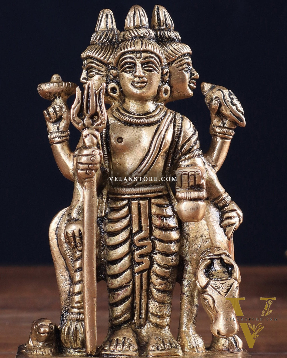 Brass Dattatreya with Dog Idol 4.5"